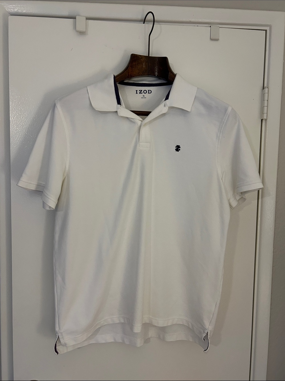 Izod Men's White Polo with Navy Logo Trim